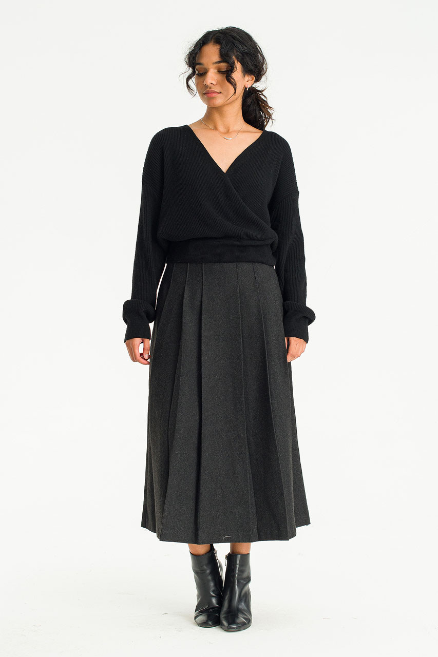 Kei Wool Blend Wrap Knit, Black