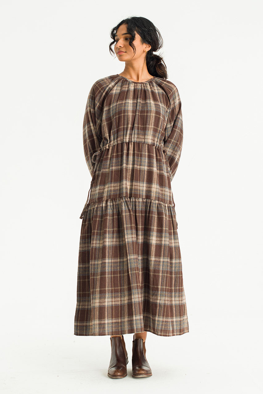 Jane Check Long Dress, Brown