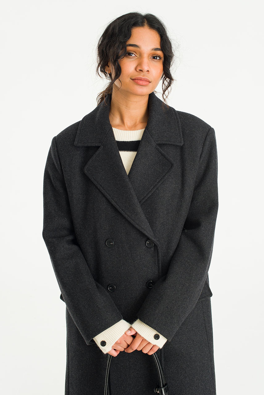 Kimiko Double Long Coat, Charcoal