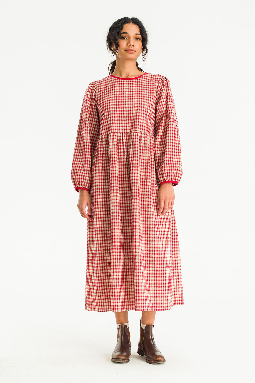Lili Gingham Check Long Dress, Red