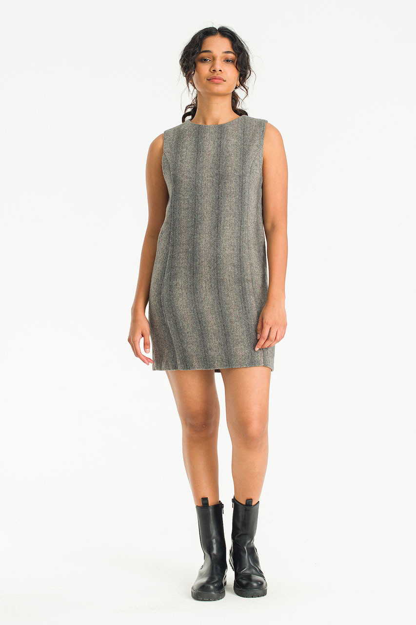 Herringbone Pinafore Dress, Grey