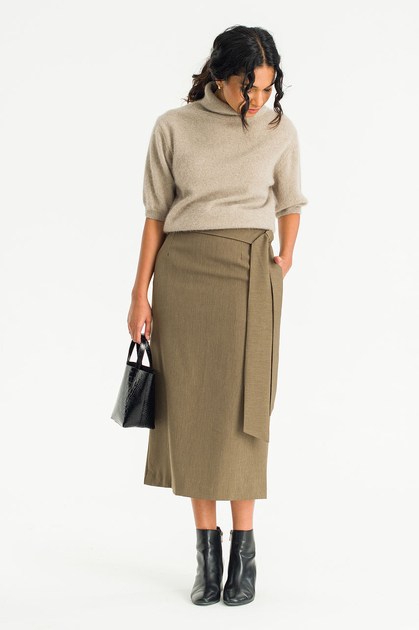 Hani Ribbon Belt Skirt, Dark Beige
