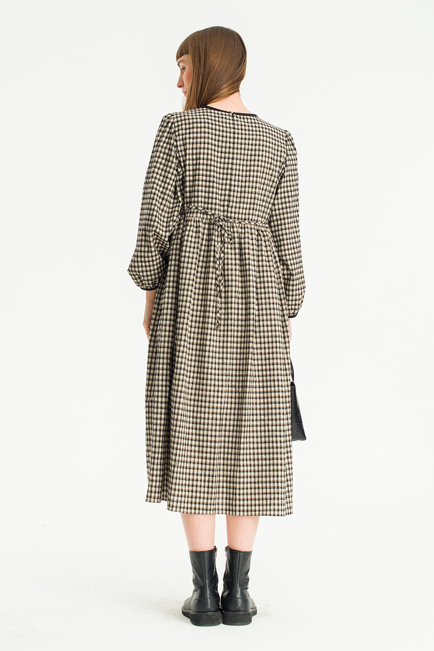 Lili Gingham Check Long Dress, Black
