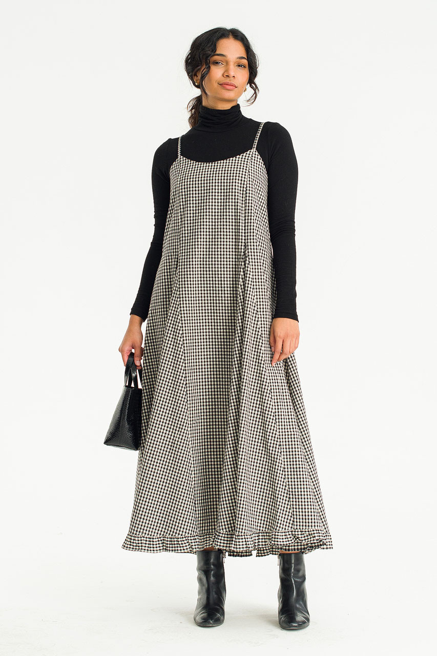 Aimee Slip Dress, Black Check