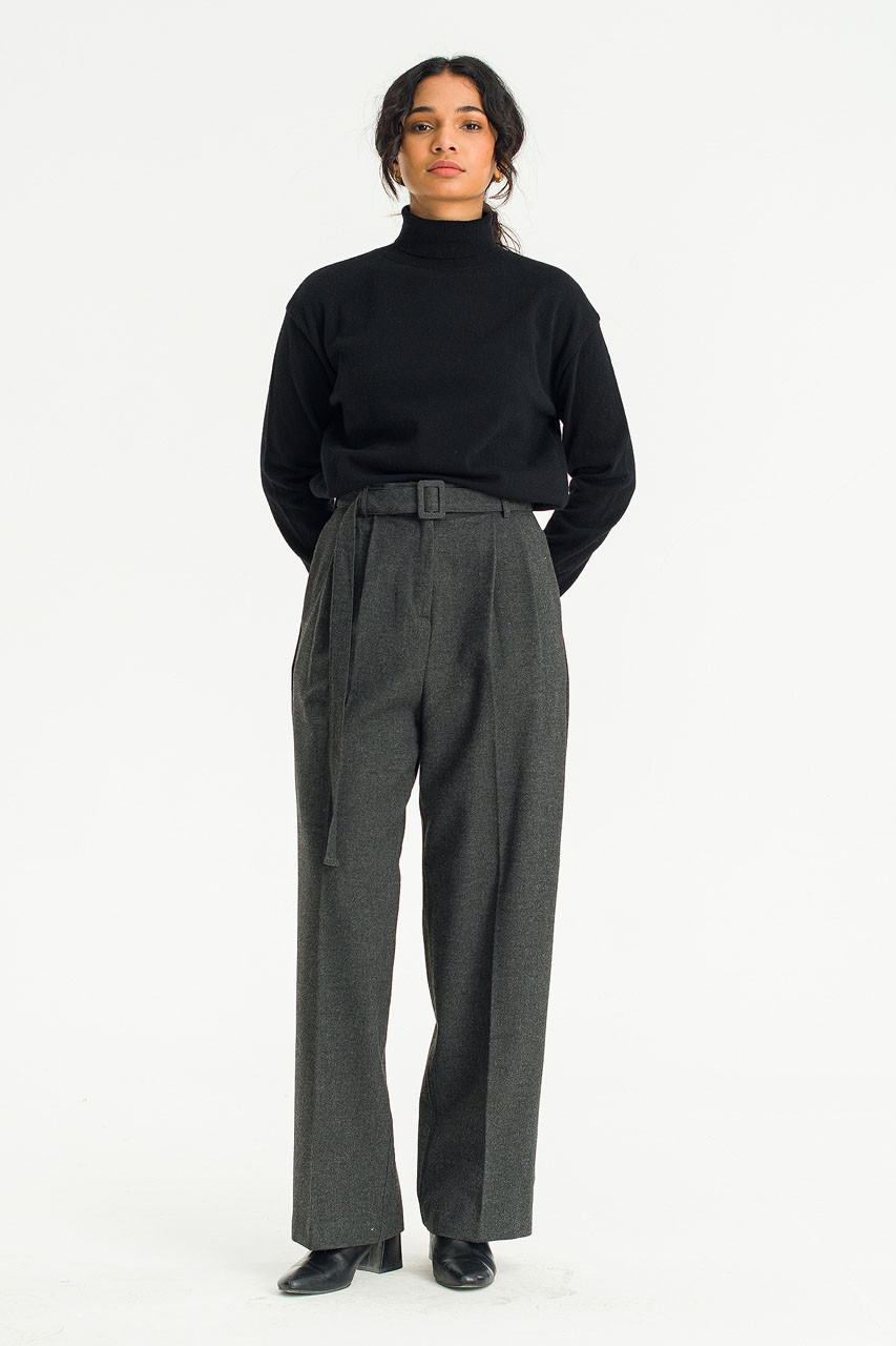 Aure Belted Slacks, Charcoal