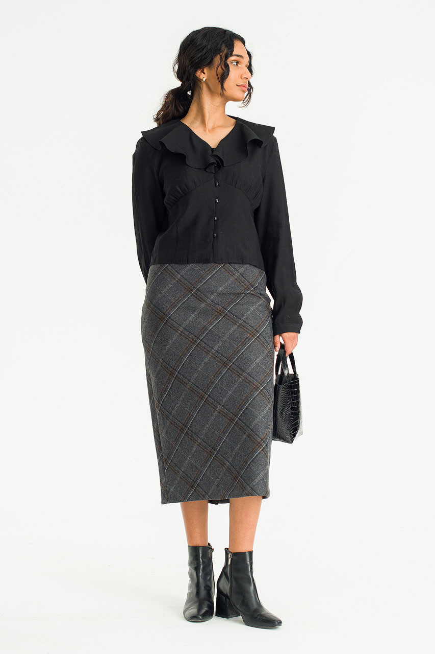 Veronika Frill Neck Crop Blouse, Black