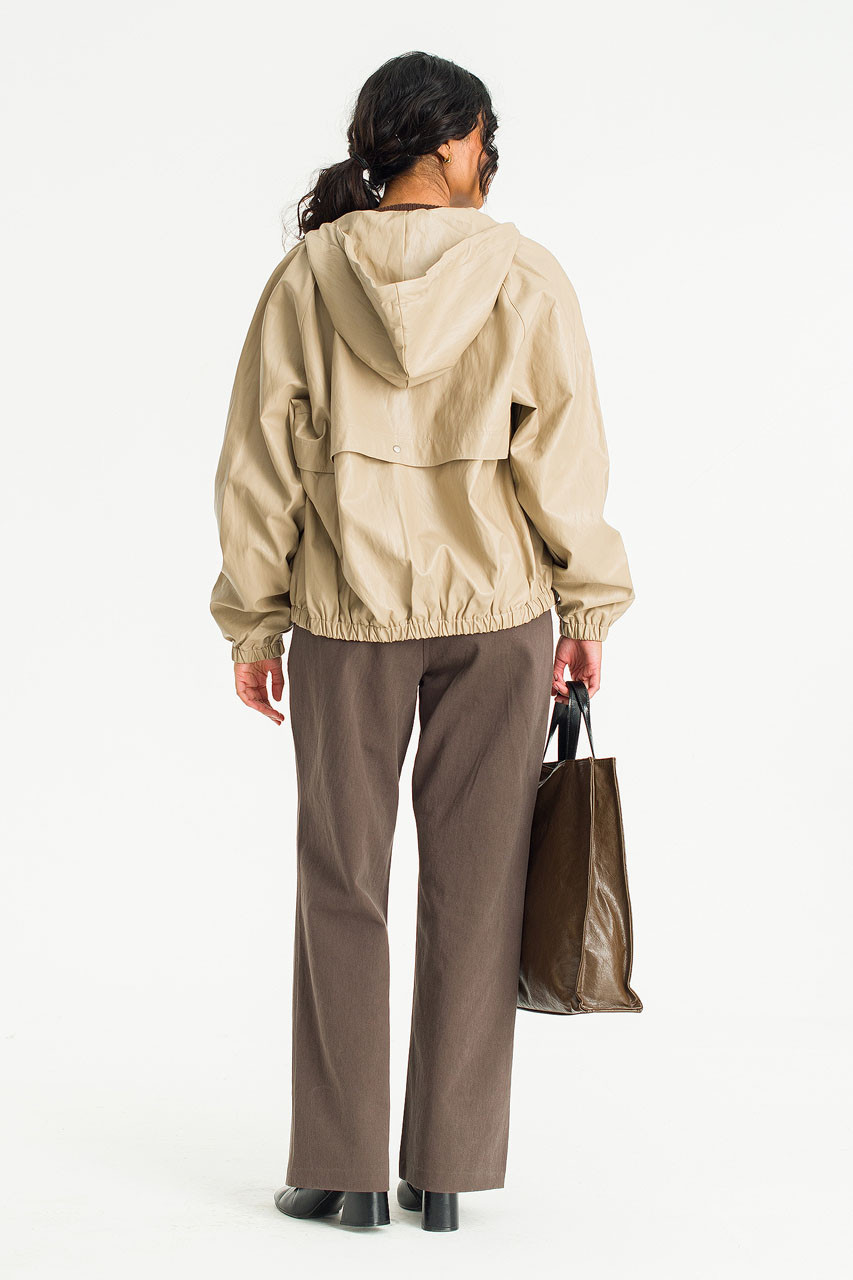 Fux Leather Hood Jacket, Beige