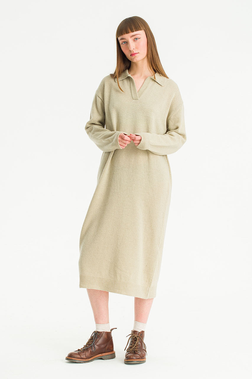 Rei Collar Knit Dress, Light Khaki