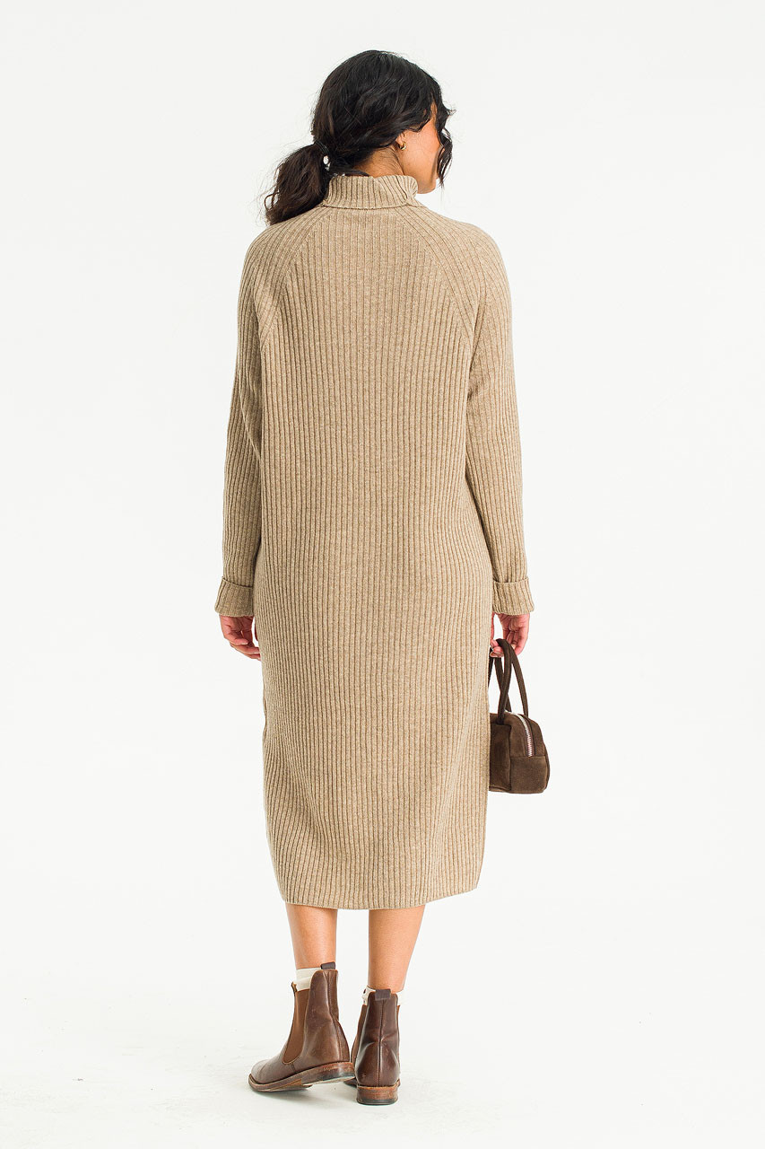 Mia Ribbed Roll Neck Dress, Mocha