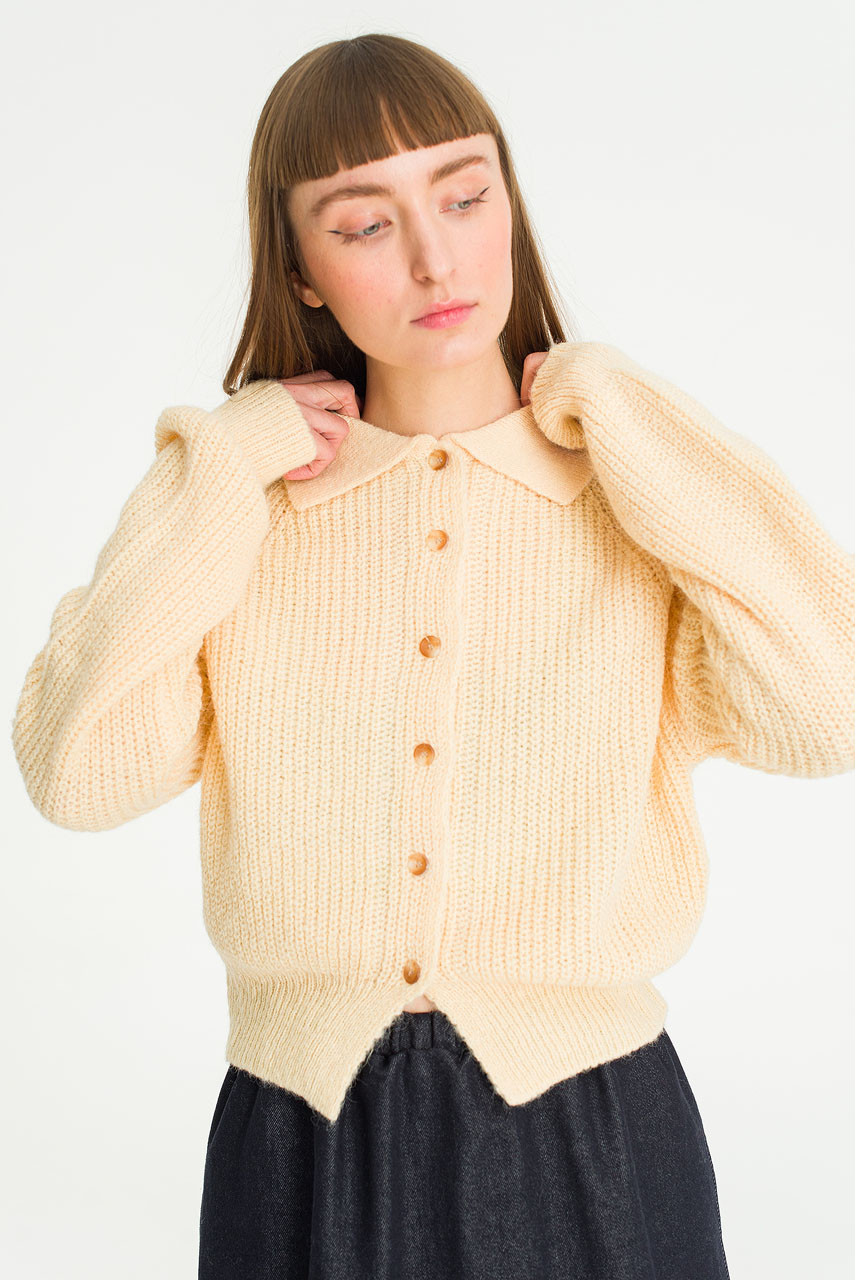 カーディガン IONSEOUL Rib Knit Collar Cardigan JE506 Rina Ribbed Collar Cardigan, Chamomile