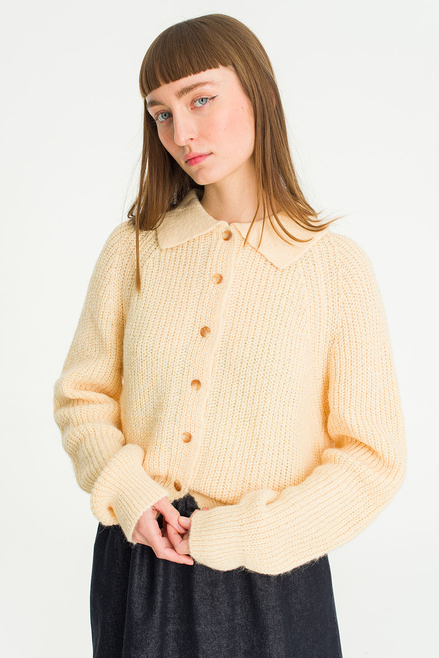 【DEARMINE】Dear Routine collar cardigan Rina Ribbed Collar Cardigan, Chamomile