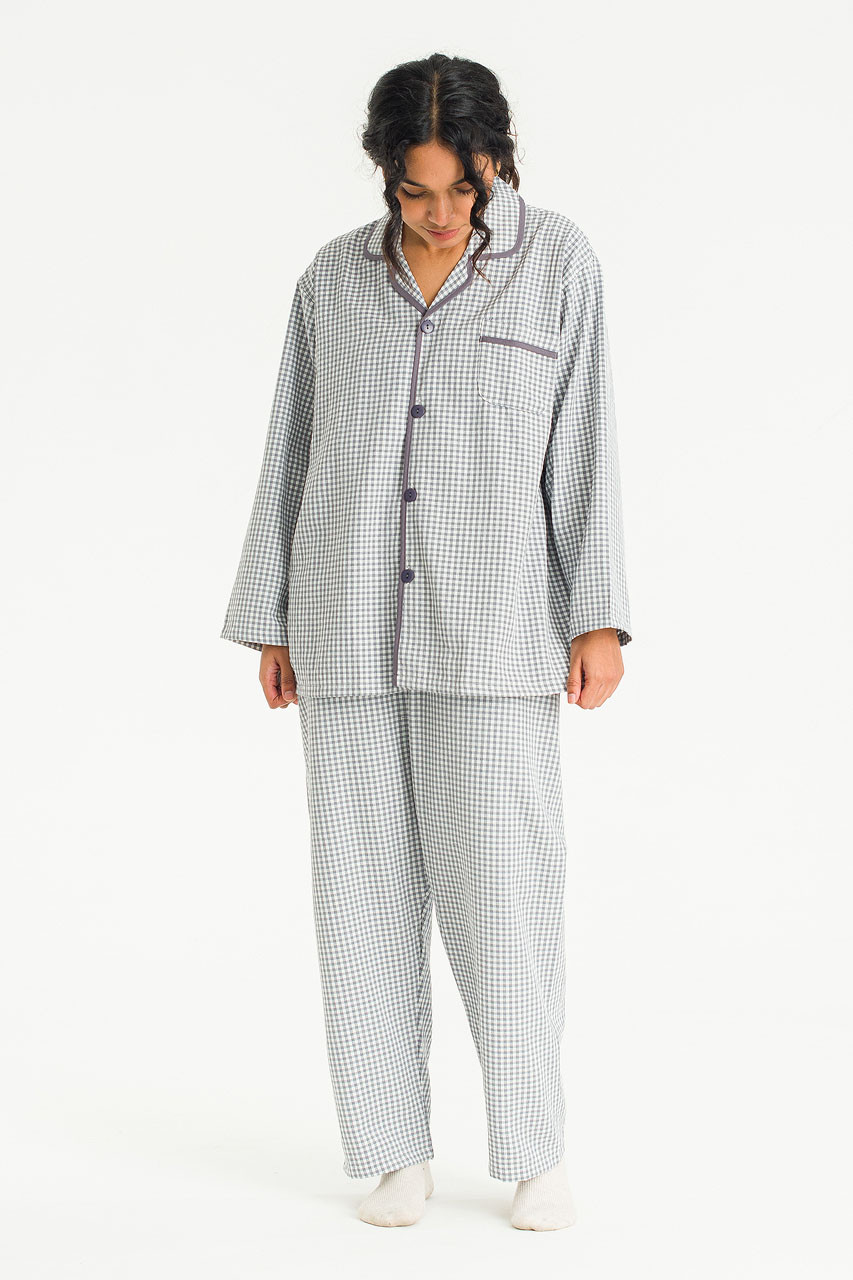 Mona Gingham Check Pyjamas, Grey