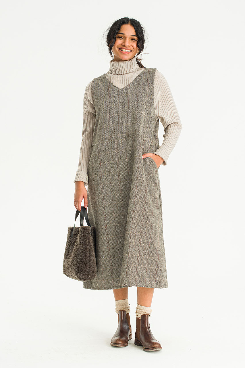 Yuna Check Pinafore Dress, Black