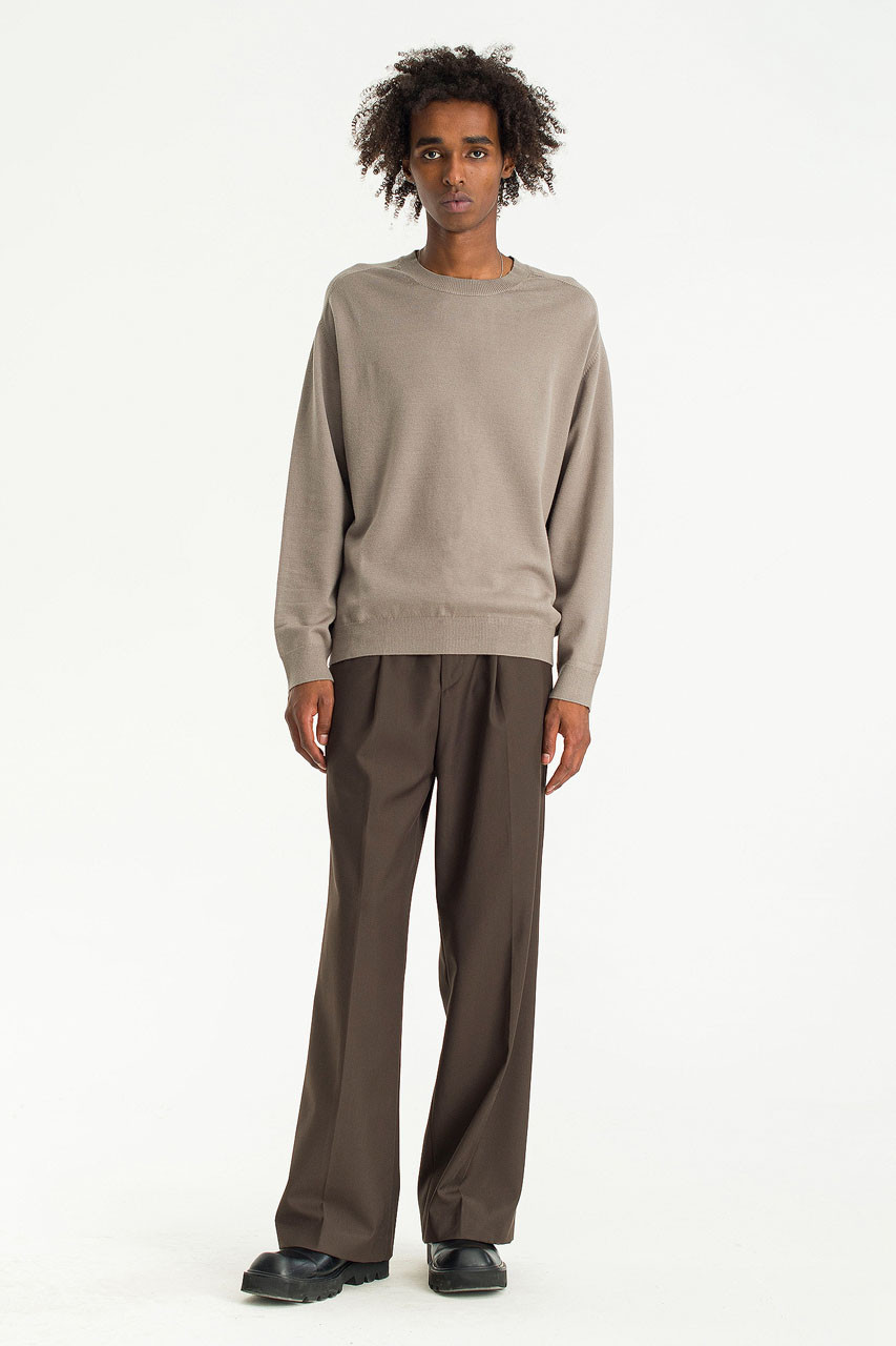 Menswear | Merino Crew-Neck Jumper, Mud