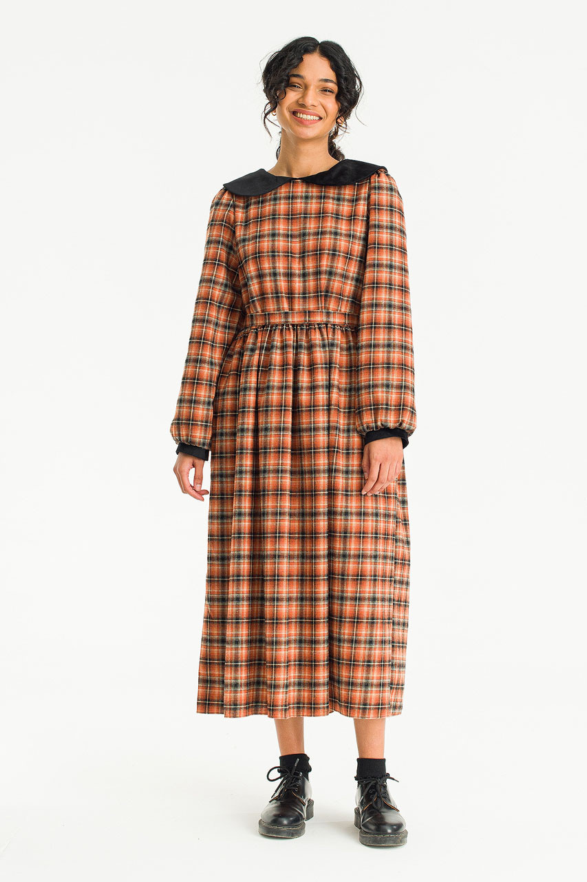 Asami Velvet Check Dress, Burnt Orange