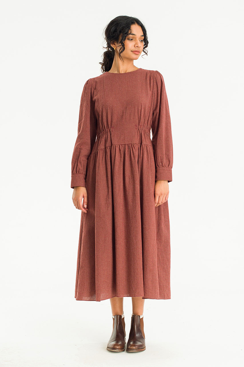 Chinatsu Pintuck Waist Dress, Brick
