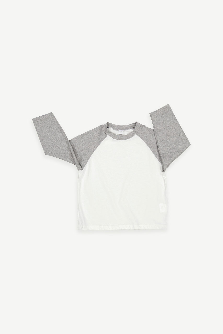 Mini Olive | Raglan Long Sleeve Tee, Grey/Ivory