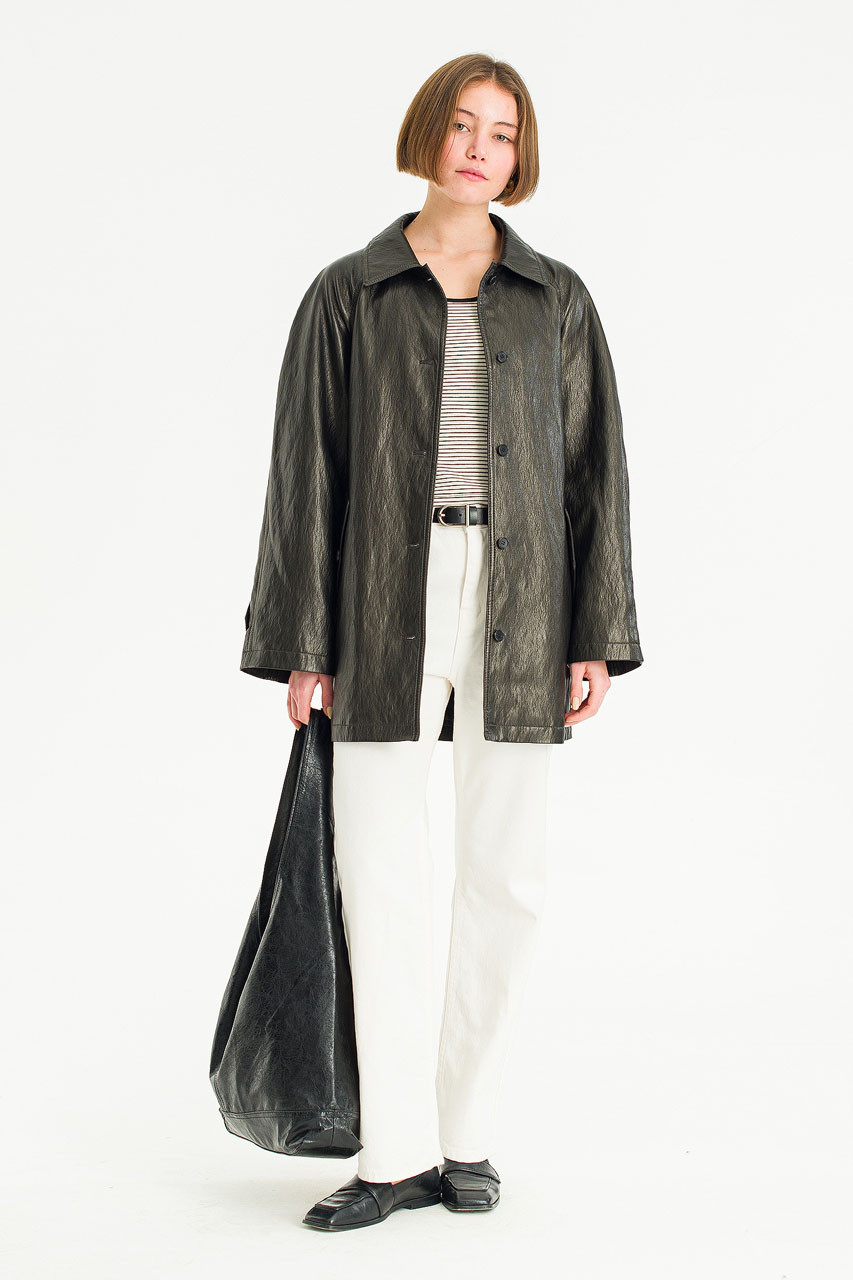 Mizuki Faux Leather Coat, Black