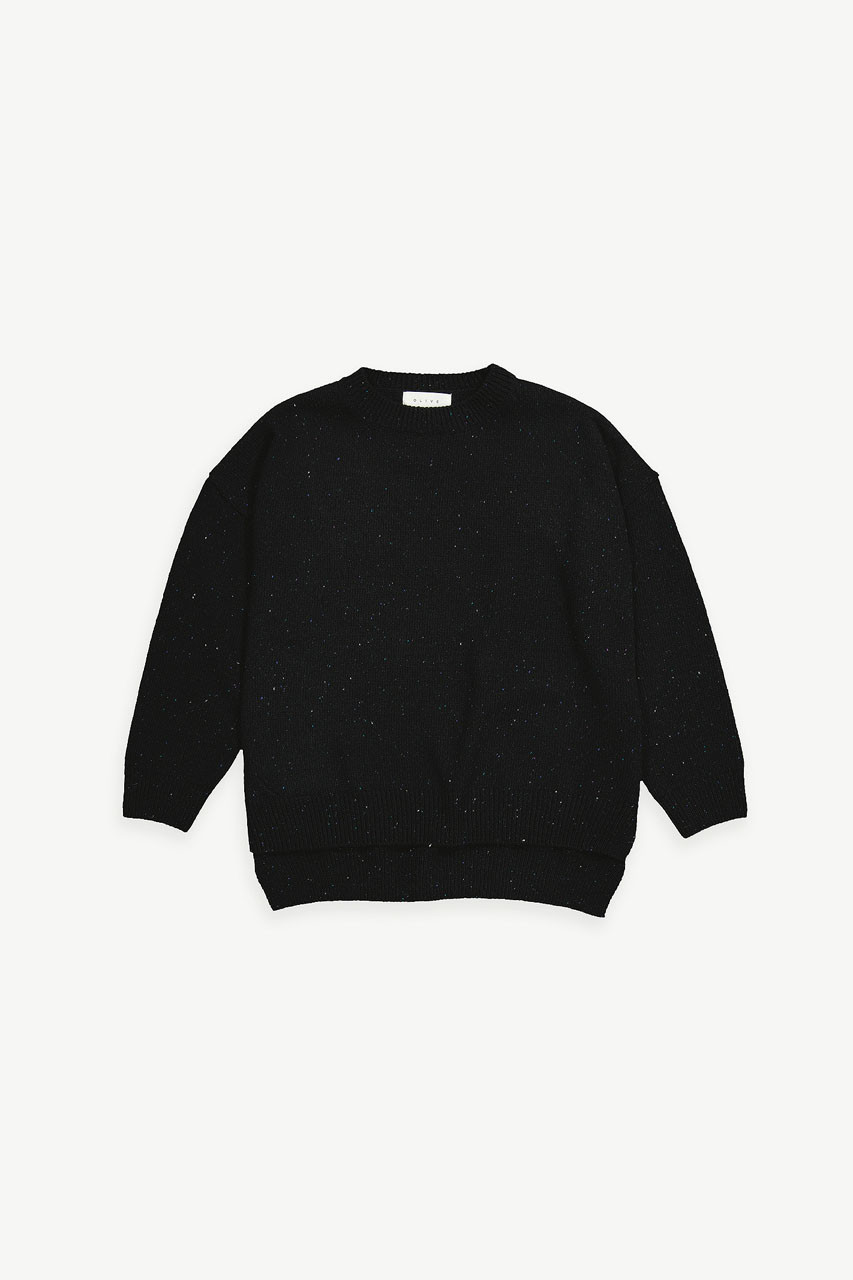 Unbalanced boucle round neck knit, Black