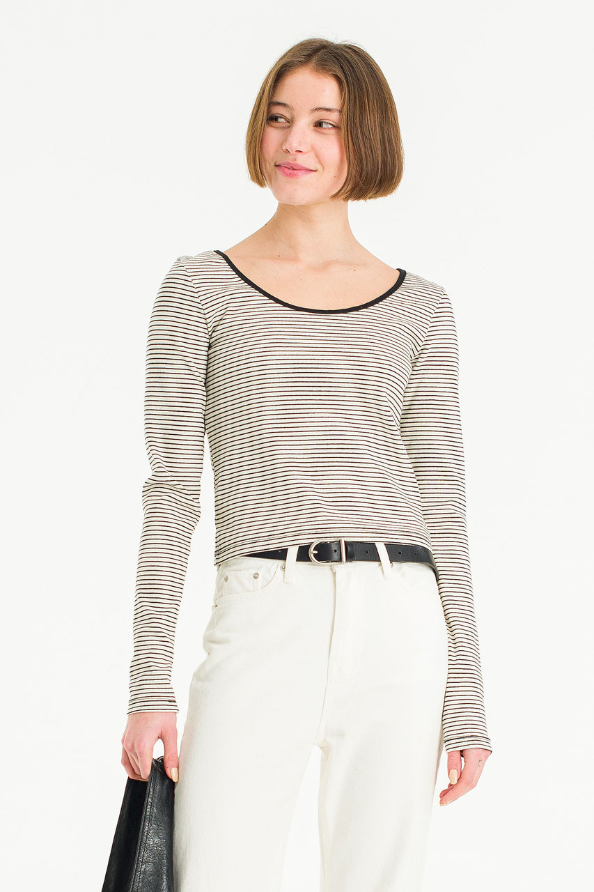 Rina Stripe U Neck Tee, Ivory