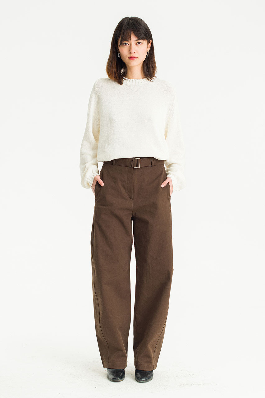 Belted Wide-Leg Cotton Pants, Brown