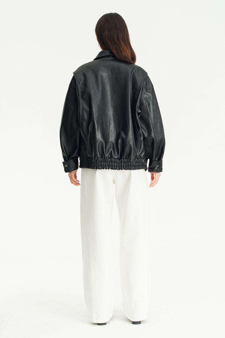 Marlowe Faux Leather Bomber, Black