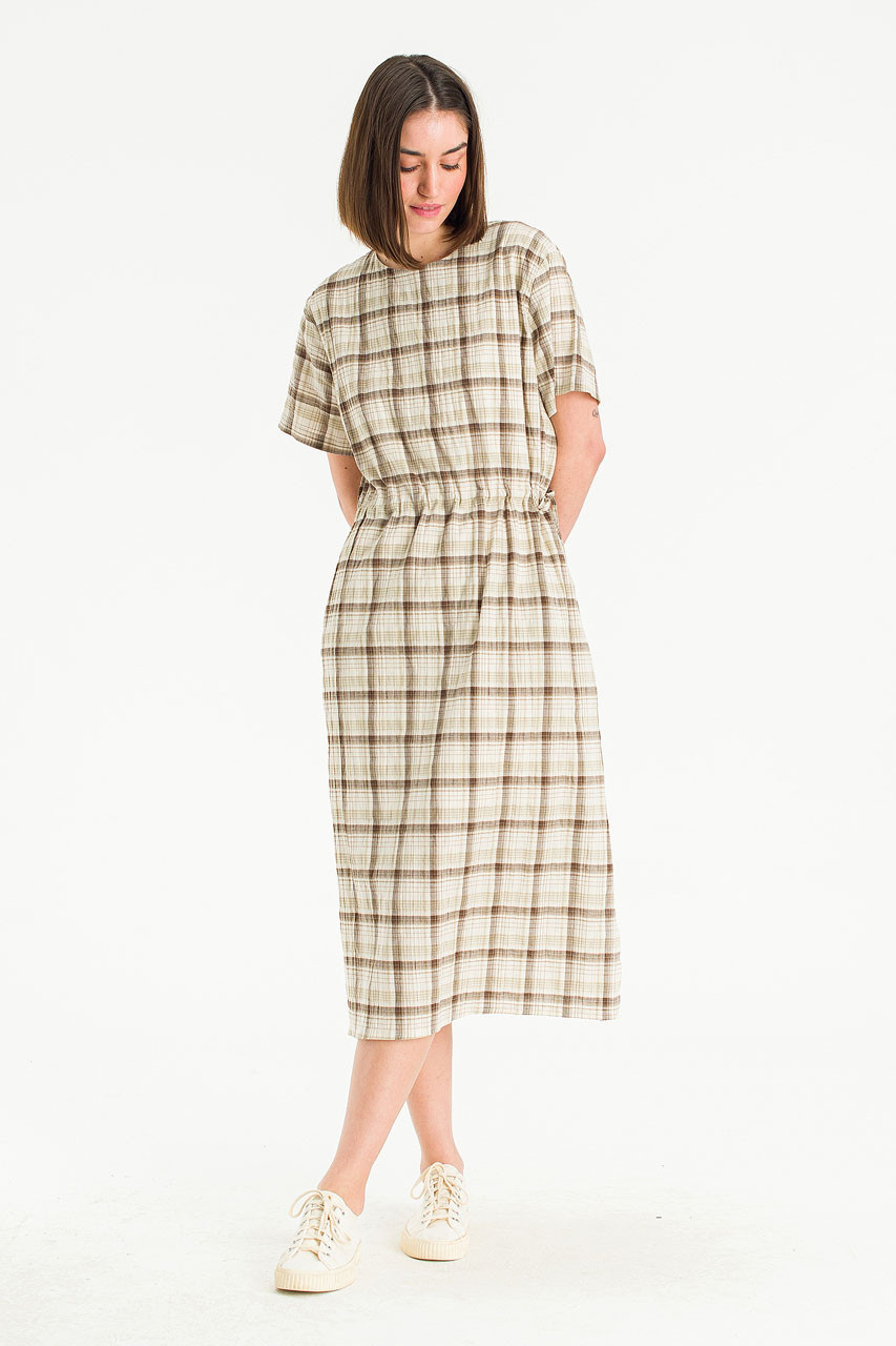 Margot Check Long Dress, Beige