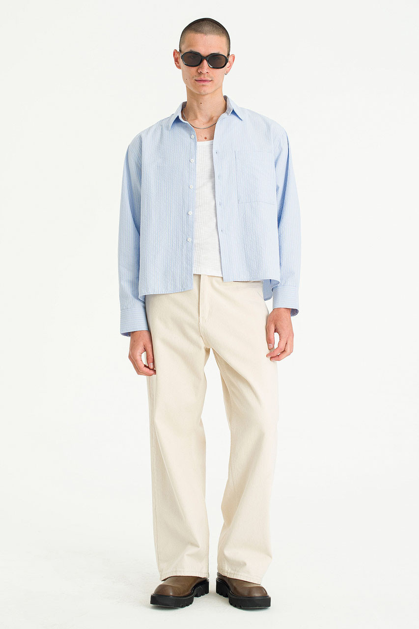Menswear | Striped Cropped Shirt, Light Blue