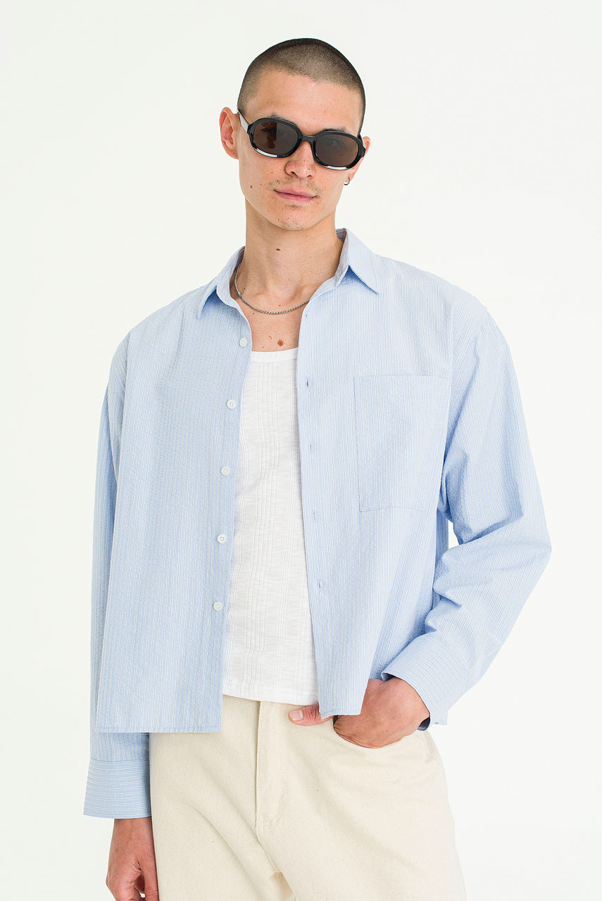 ジャケット・アウター GOD ONLY KNOWS CROPPED STRIPED SHIRT Menswear | Striped Cropped Shirt, White