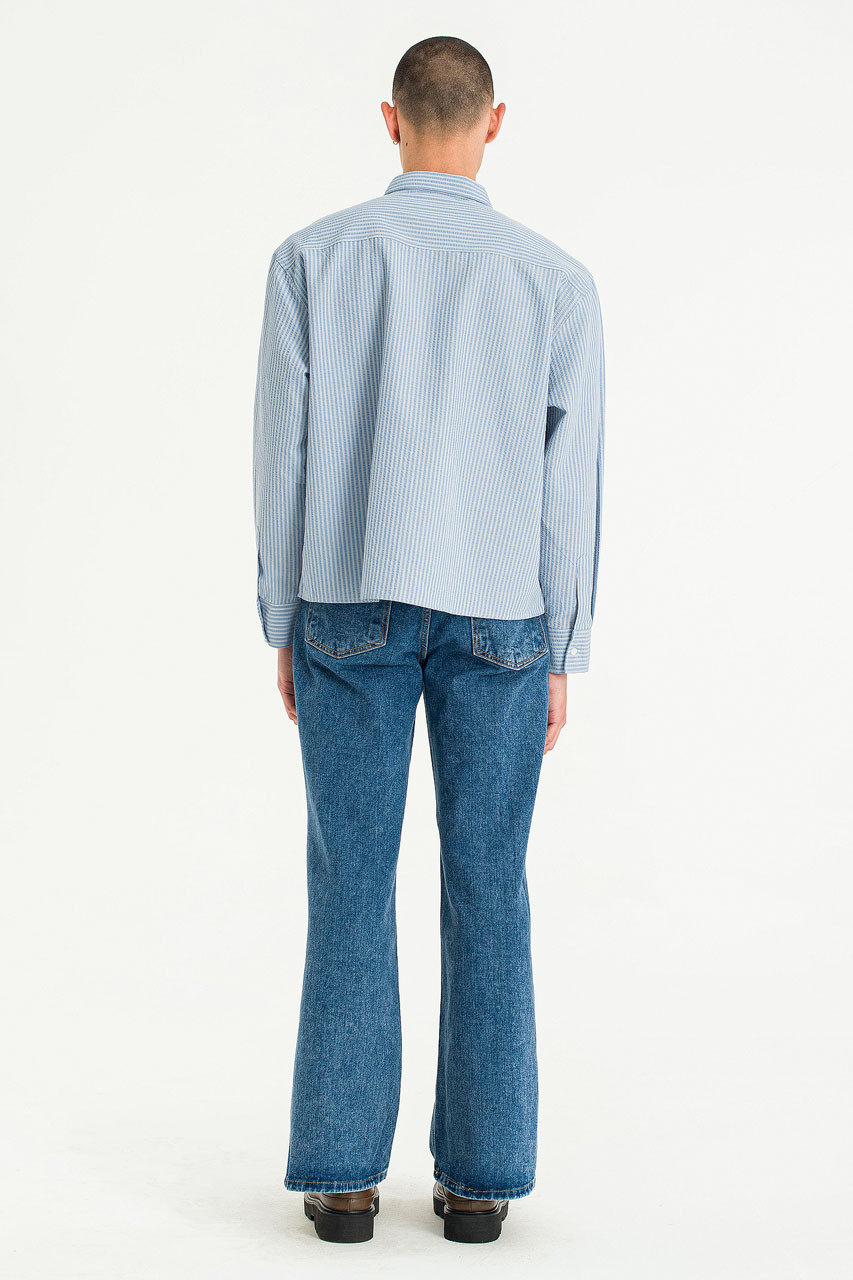 Menswear | Striped Cropped Shirt, Mid Blue