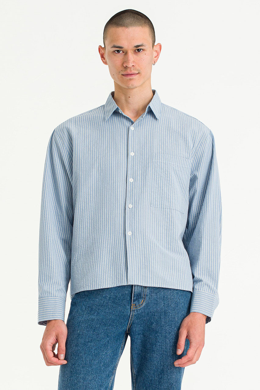 ジャケット・アウター GOD ONLY KNOWS CROPPED STRIPED SHIRT Menswear | Striped Cropped Shirt, White