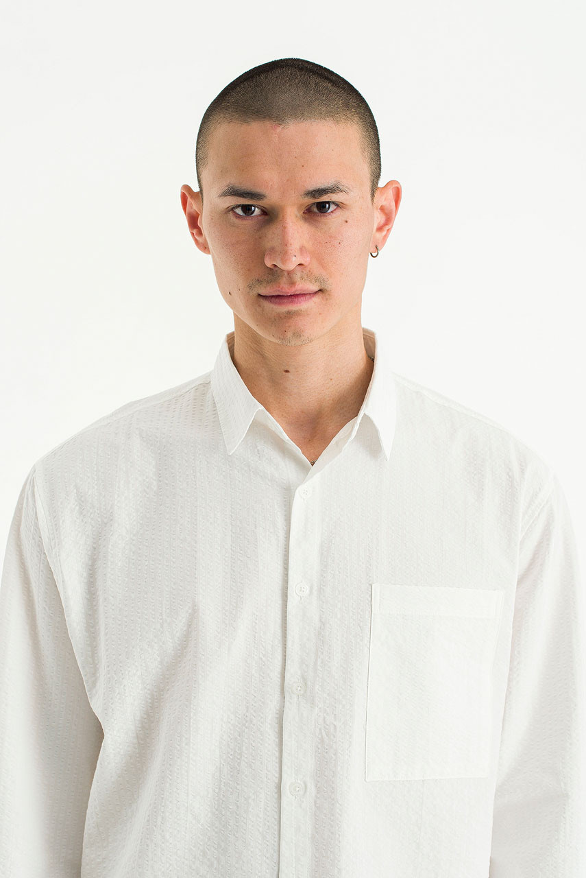 Menswear | Striped Cropped Shirt, White