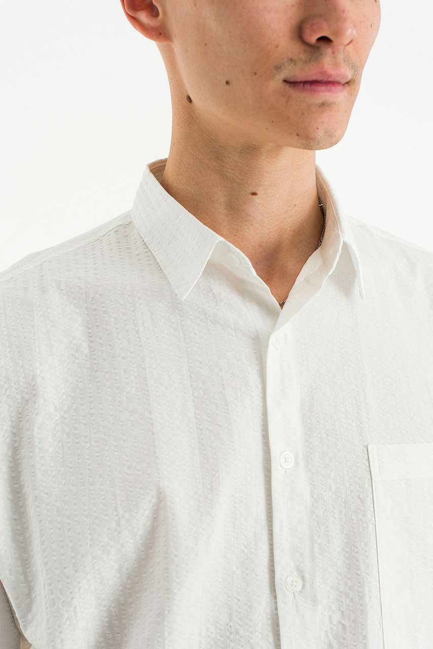 サピエンスC JKT（ホワイト） Menswear | Striped Cropped Shirt, White