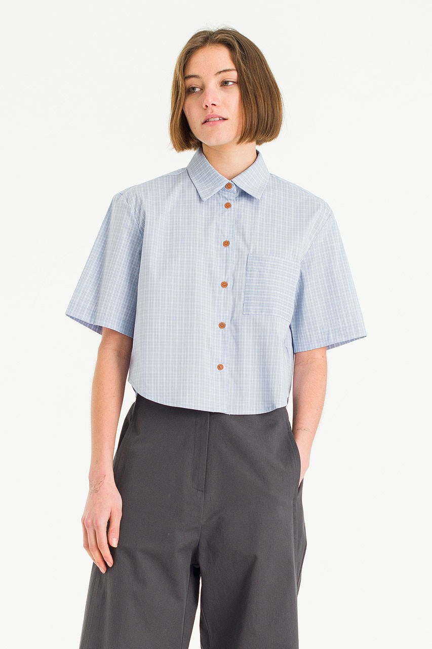 Lime Check Crop Shirt, Blue