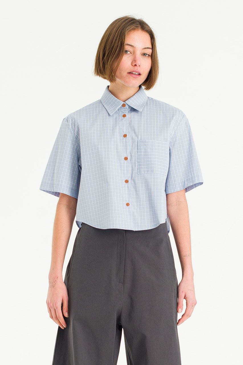 Lime Check Crop Shirt, Blue