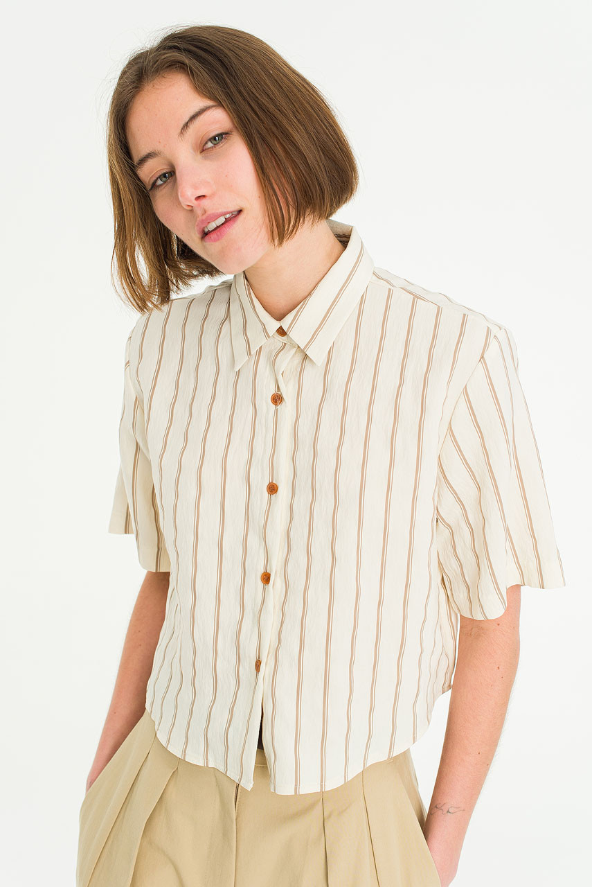 Laura Stripe Crop Shirt, Beige