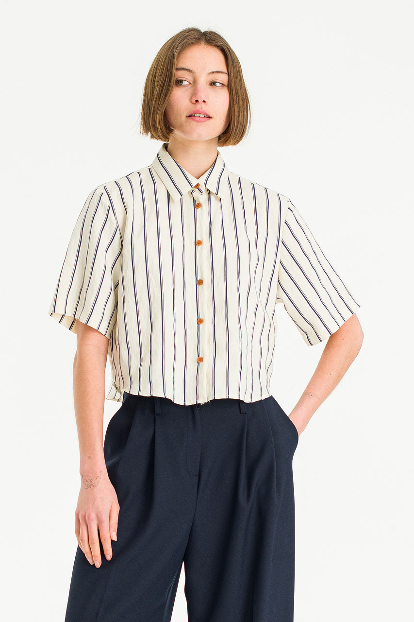 Laura Stripe Crop Shirt, Navy