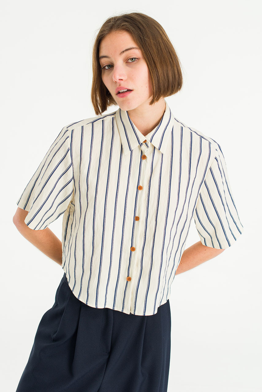 Laura Stripe Crop Shirt, Navy