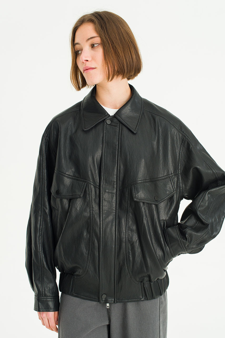 Faux Leather Blouson, Black