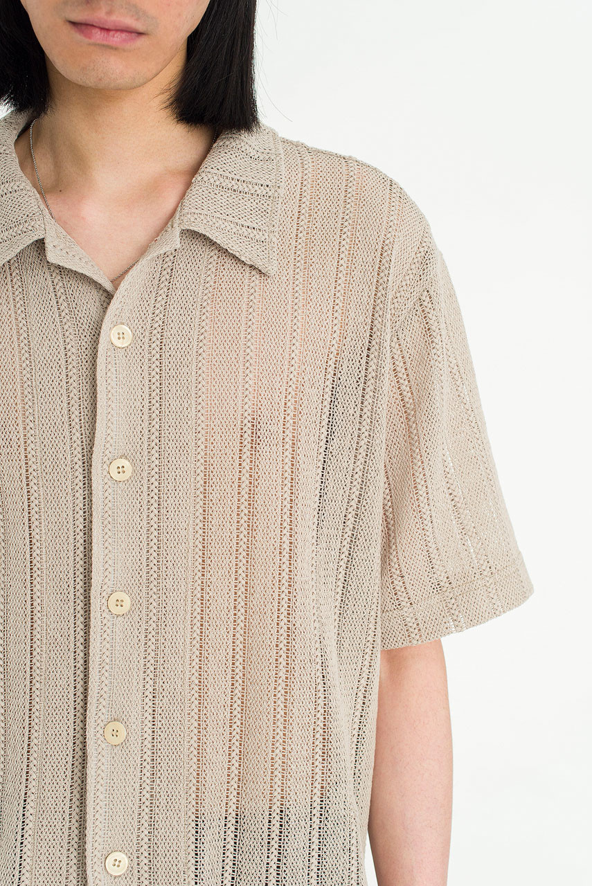 Menswear | Crochet Short-Sleeve Cardigan, Beige