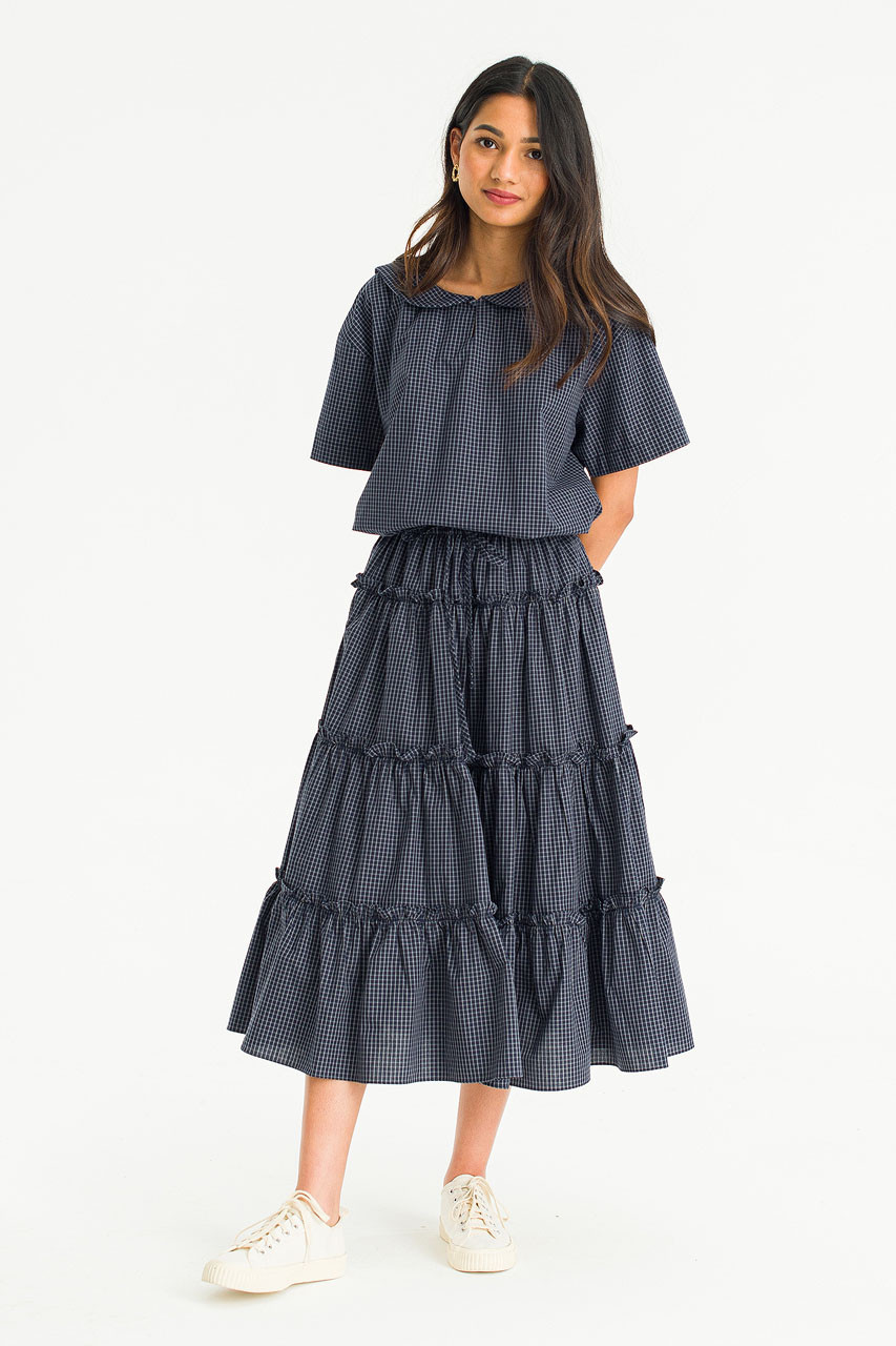 Kaito Check Mid Length Skirt, Brown