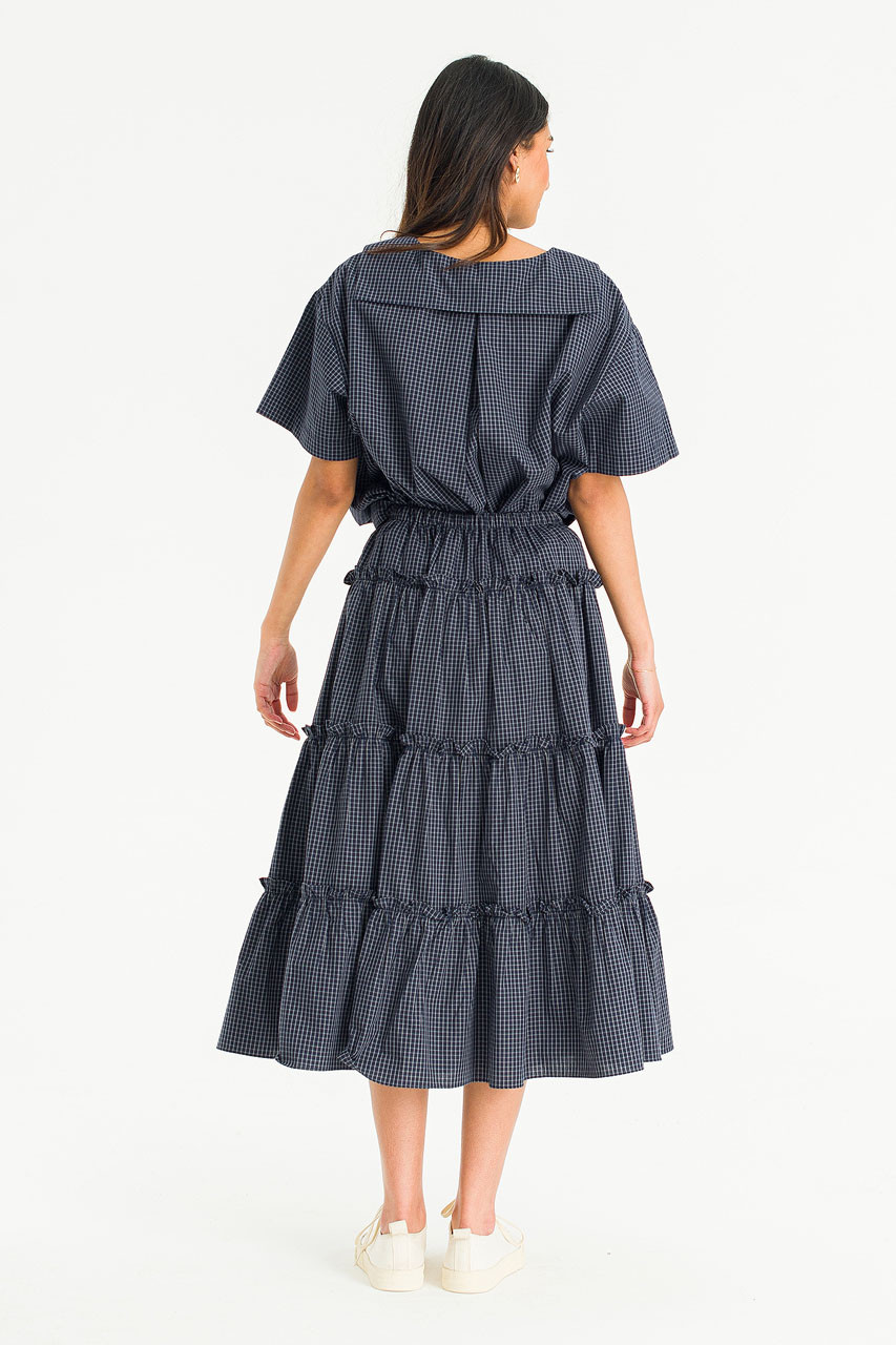 Kaito Check Mid Length Skirt, Navy