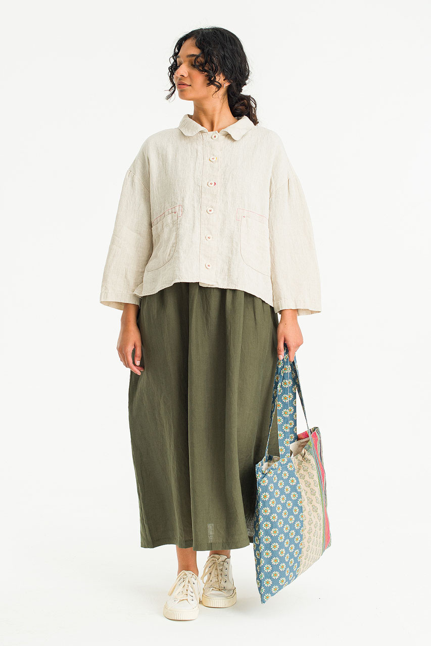 Stitch Point Linen Blouson, Beige