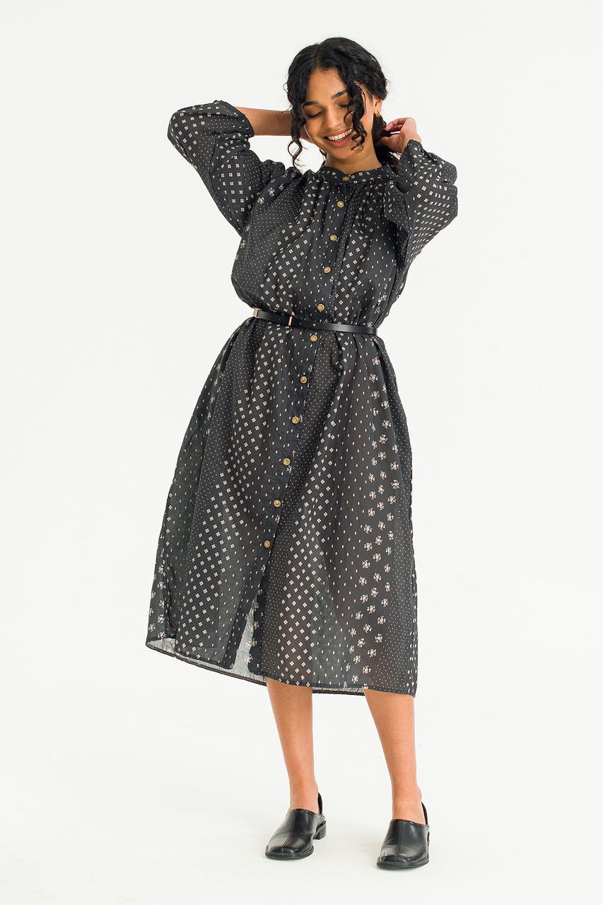 Takao Printed Button Dress, Black