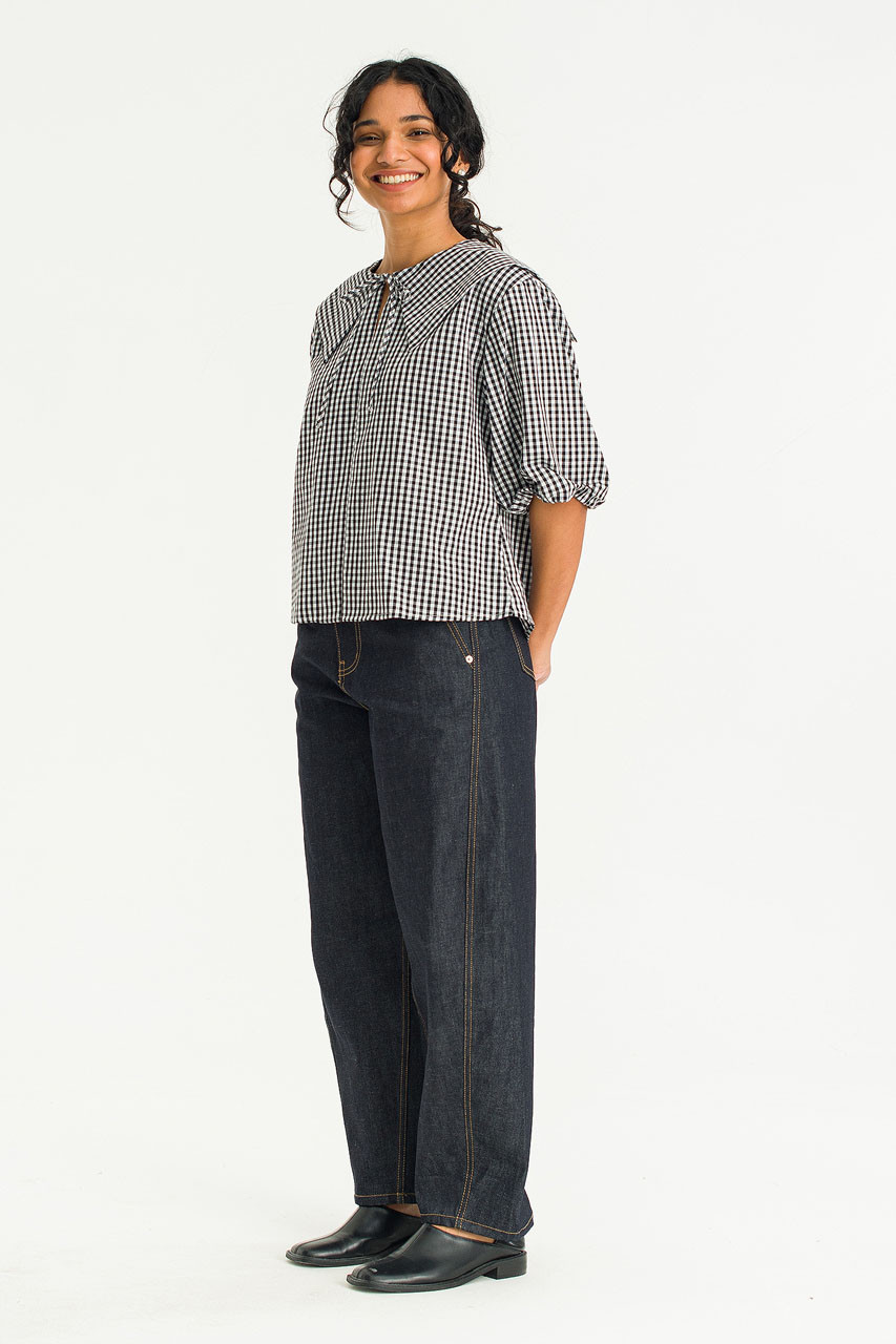 トップス BELPER GINGHAM BLOUSE (Black) Black Gingham Frill Collar Blouse