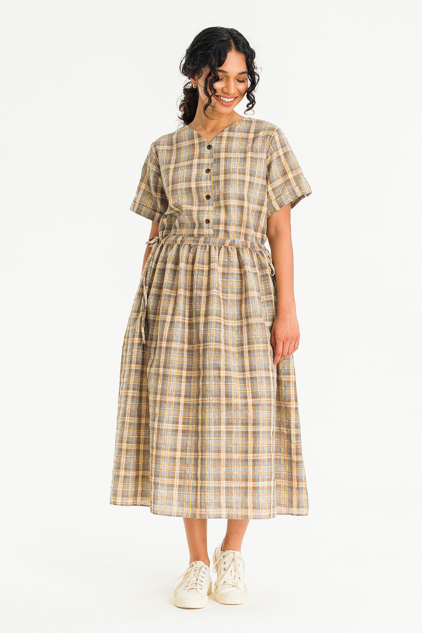 Loen Check Dress, Beige