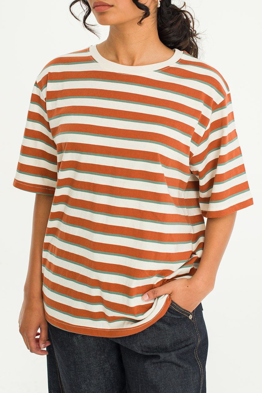 Pop Stripe Boxy Tee, Brown