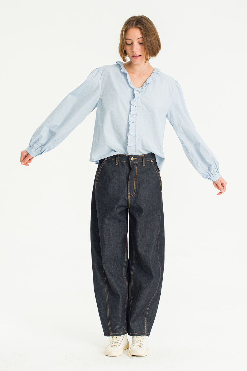 【美品】JNHearts Frill Stripe blouse Navy Joules Mariella Navy Stripe Cotton Frill Neck Blouse | Laura