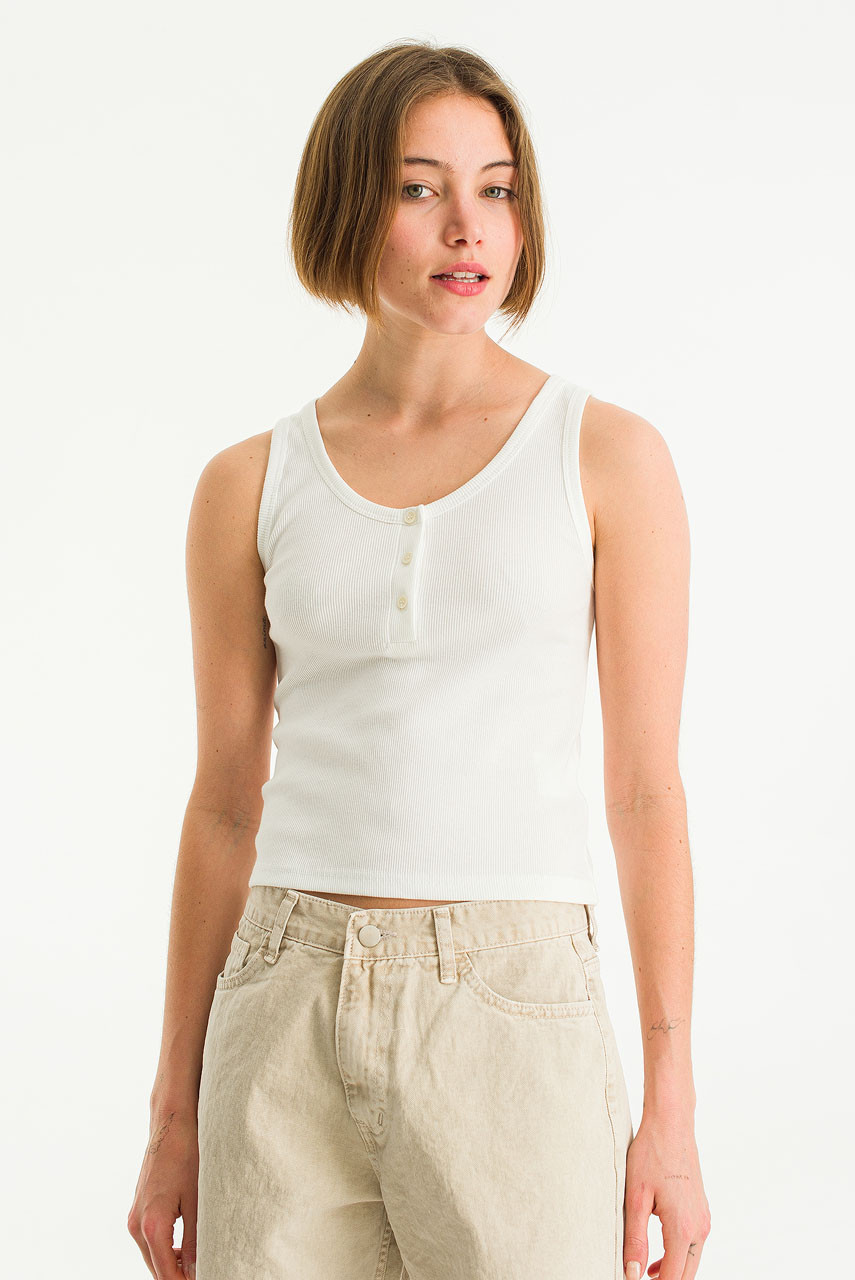 Bea Button Sleeveless Tee, Ivory