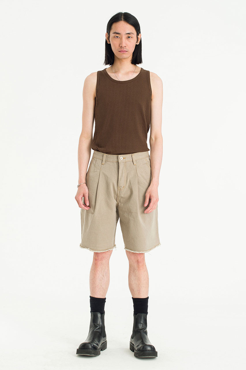 Menswear | Pigment-Dyed Raw-Cut Shorts, Charcoal
